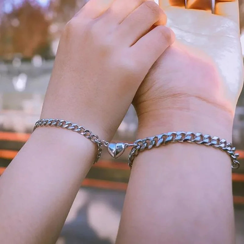 Magnetic Heart Connection Couple Bracelets - Stainless Steel