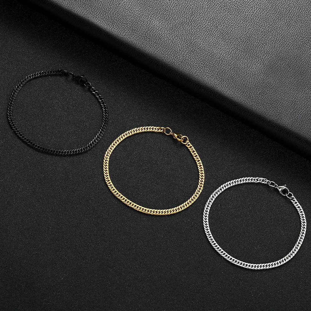 4mm Steel Chain Bracelet - Gold Black Unisex Design