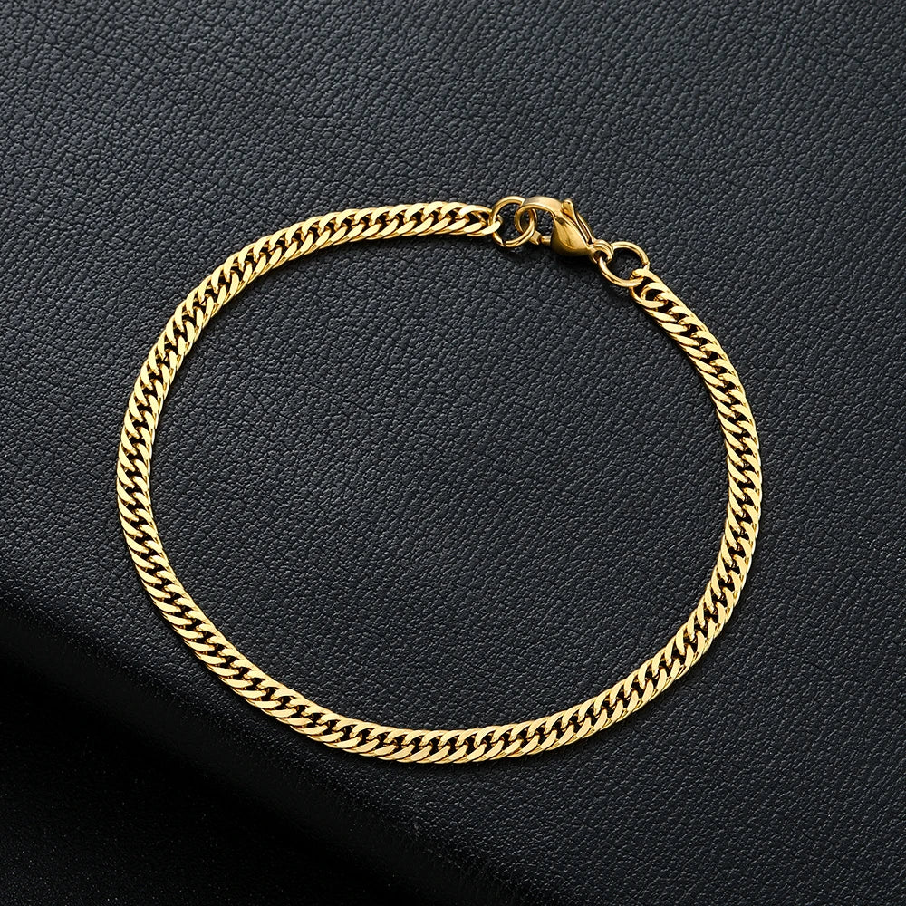 4mm Steel Chain Bracelet - Gold Black Unisex Design