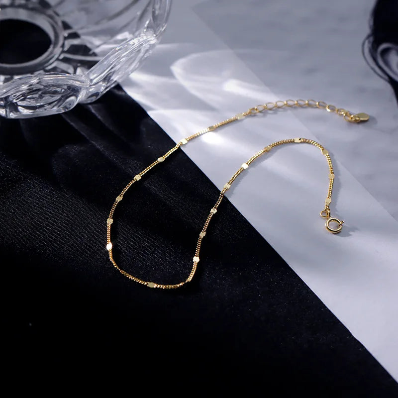 Women's Square Element Anklet - Delicate Sparkling Chain