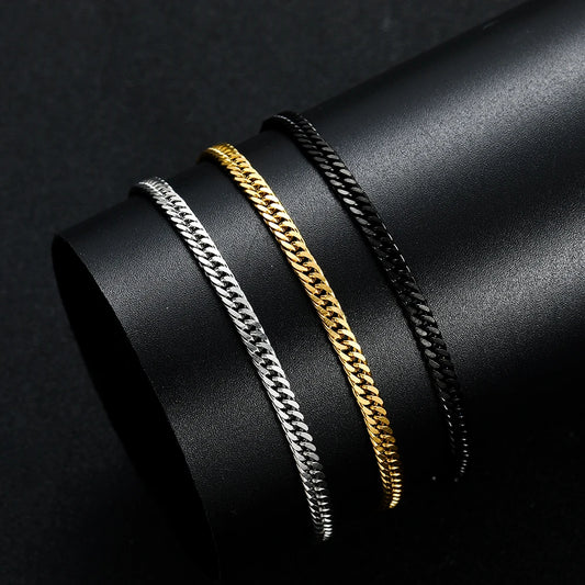 4mm Steel Chain Bracelet - Gold Black Unisex Design