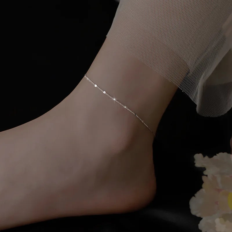 Women's Square Element Anklet - Delicate Sparkling Chain